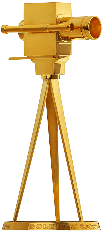 Trophäe: Die Goldene Kamera (925er Sterlingsilber mit 24-Karat-Feingoldbeschichtung)