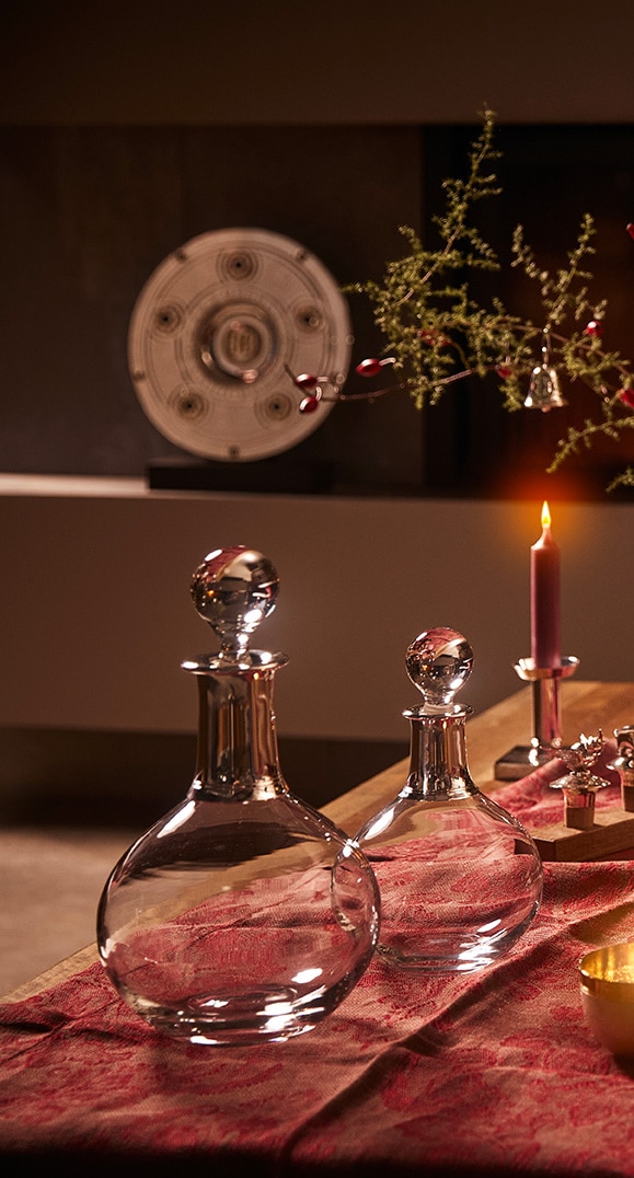 Glaskaraffen mit Sterlingsilber